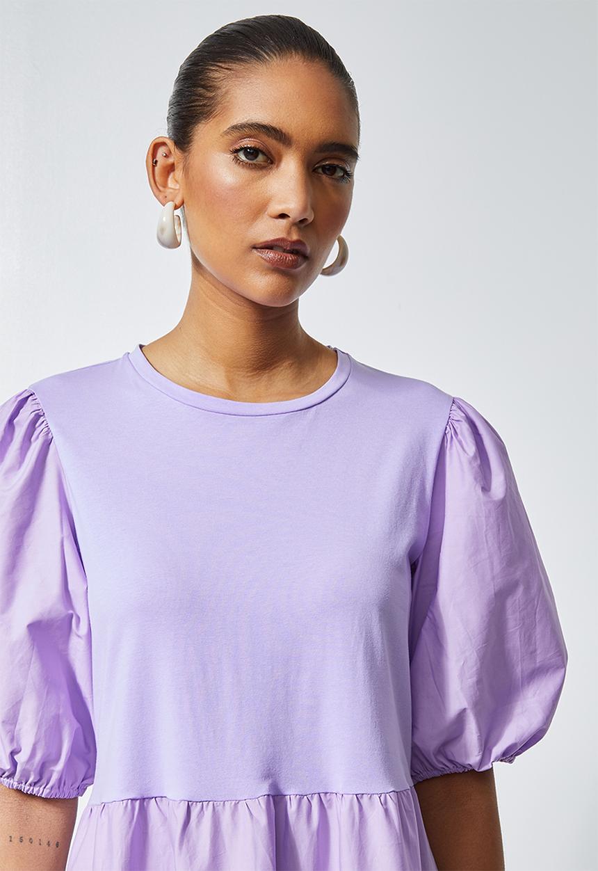 Superbalist - Combo fabric tiered dress - purple