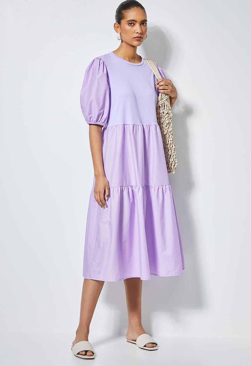 Superbalist - Combo fabric tiered dress - purple