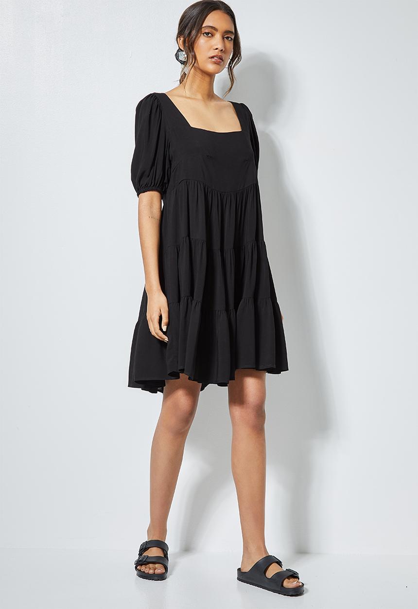 Superbalist - Square neck tiered dress - black