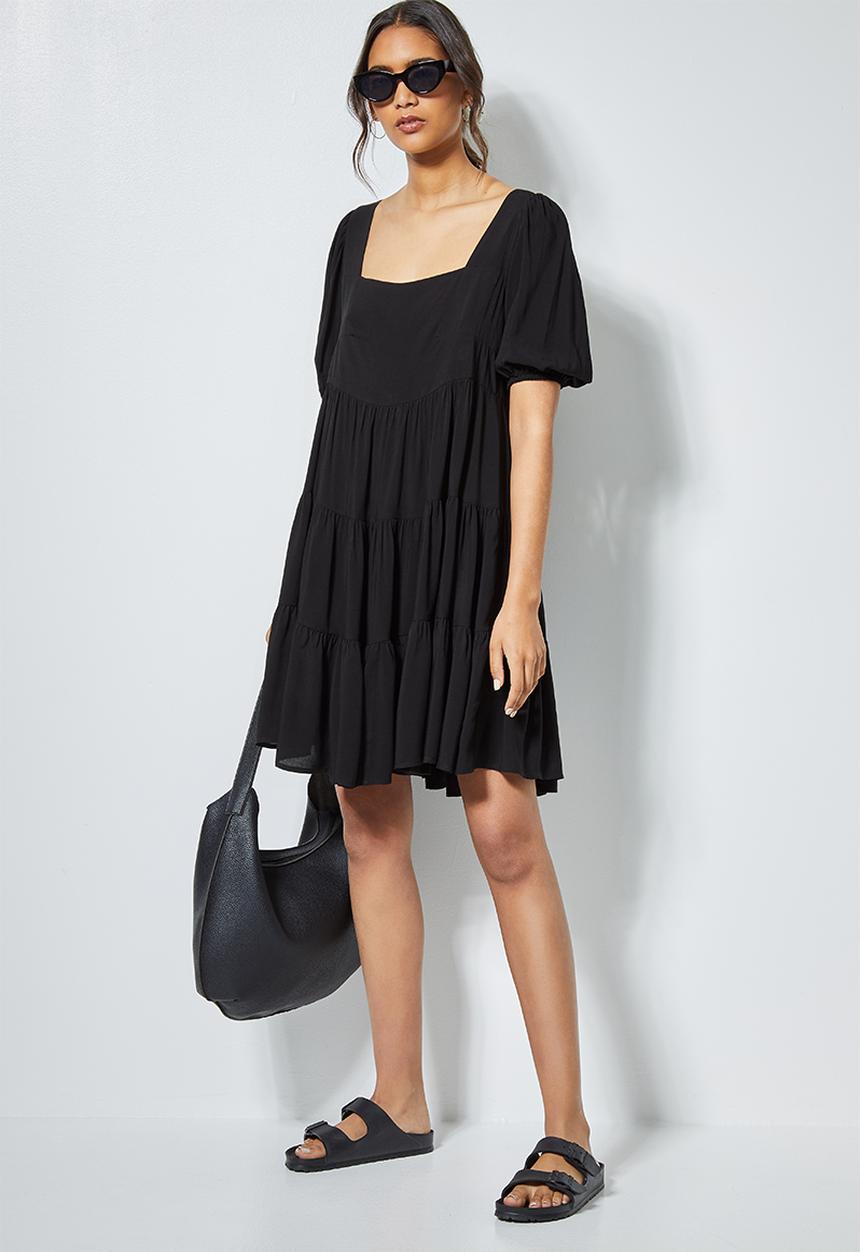 Superbalist - Square neck tiered dress - black