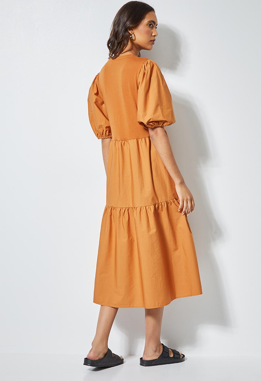 Superbalist - Combo fabric tiered dress - tan
