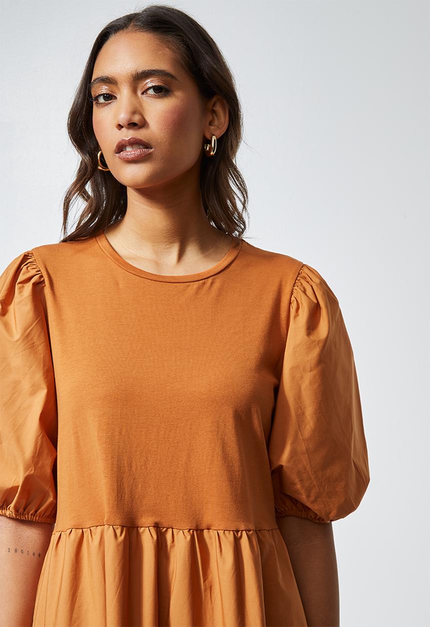 Superbalist - Combo fabric tiered dress - tan