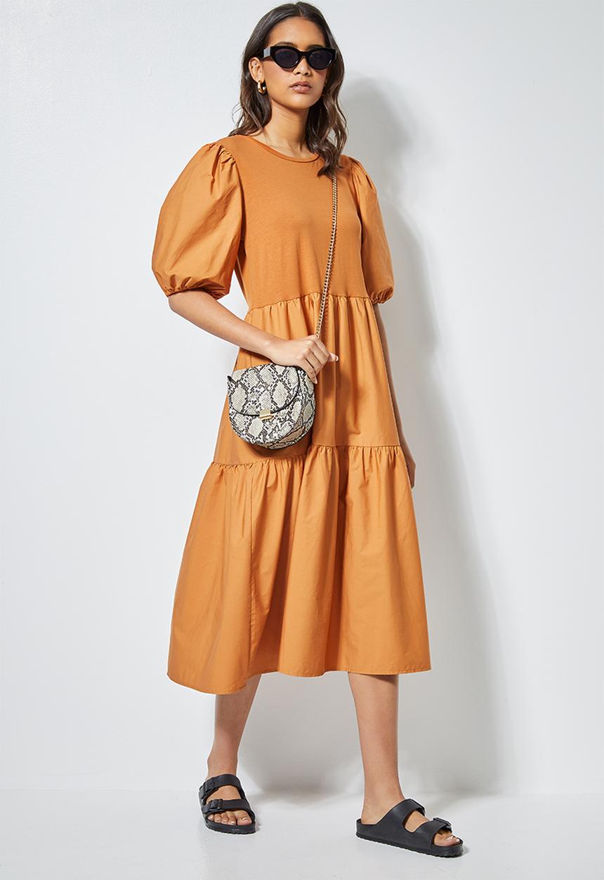 Superbalist - Combo fabric tiered dress - tan