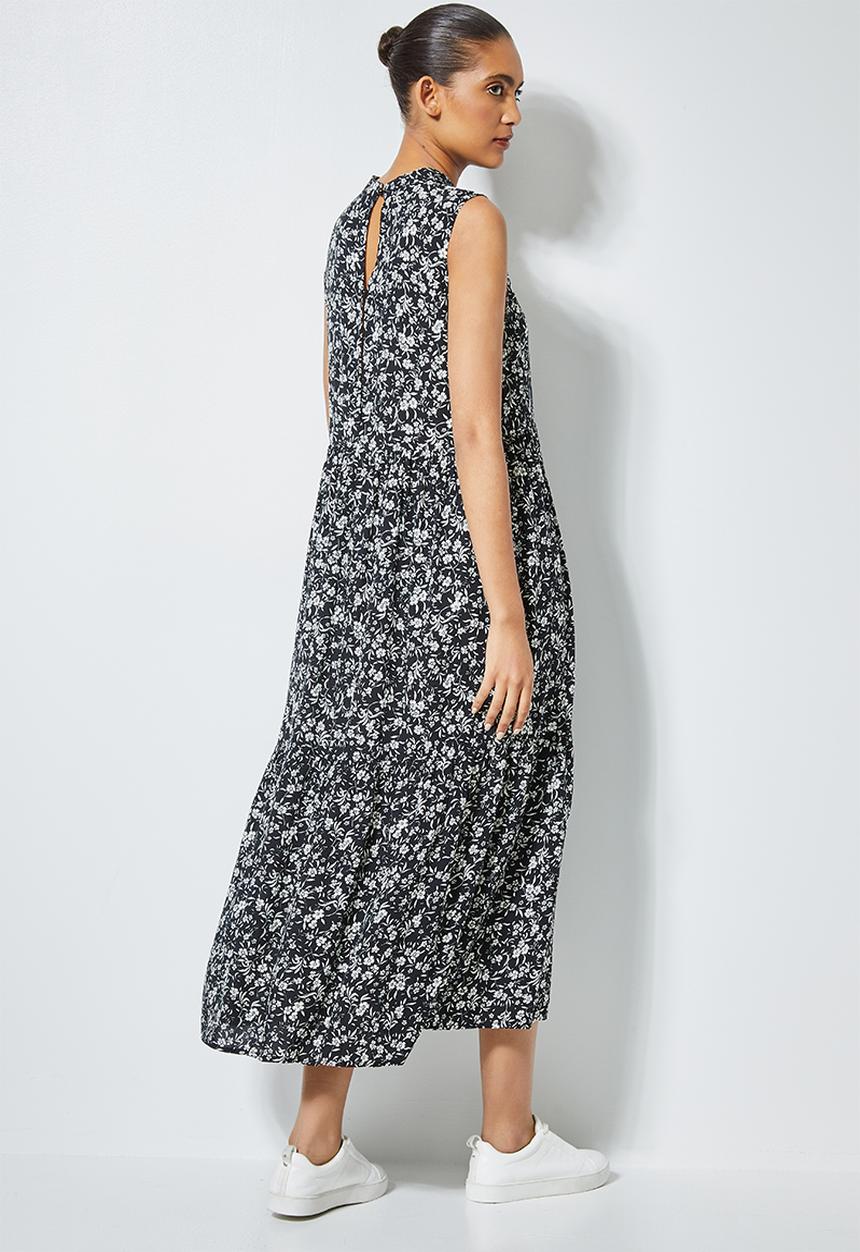 Superbalist - Sleeveless tiered midi dress - black & white 
