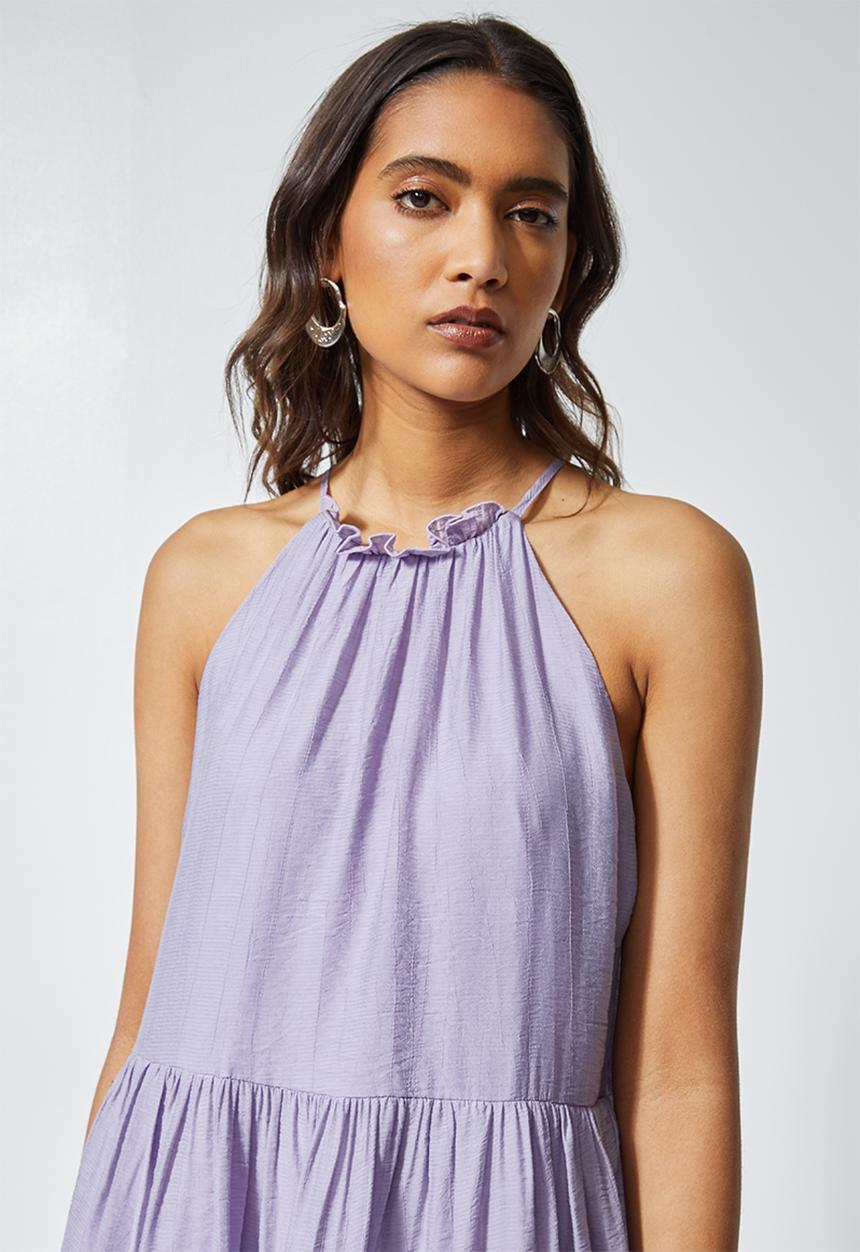 Superbalist - Textured fabric halter neck dress - purple