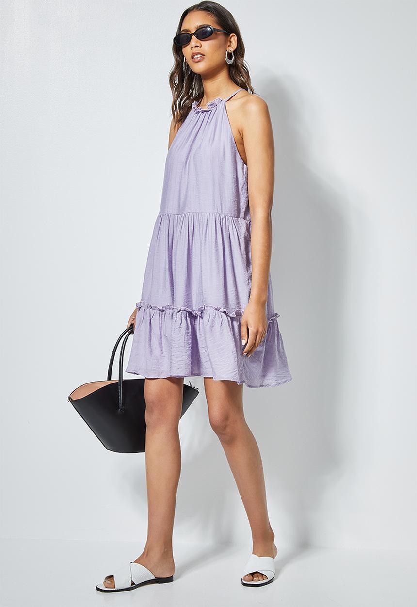 Superbalist - Textured fabric halter neck dress - purple