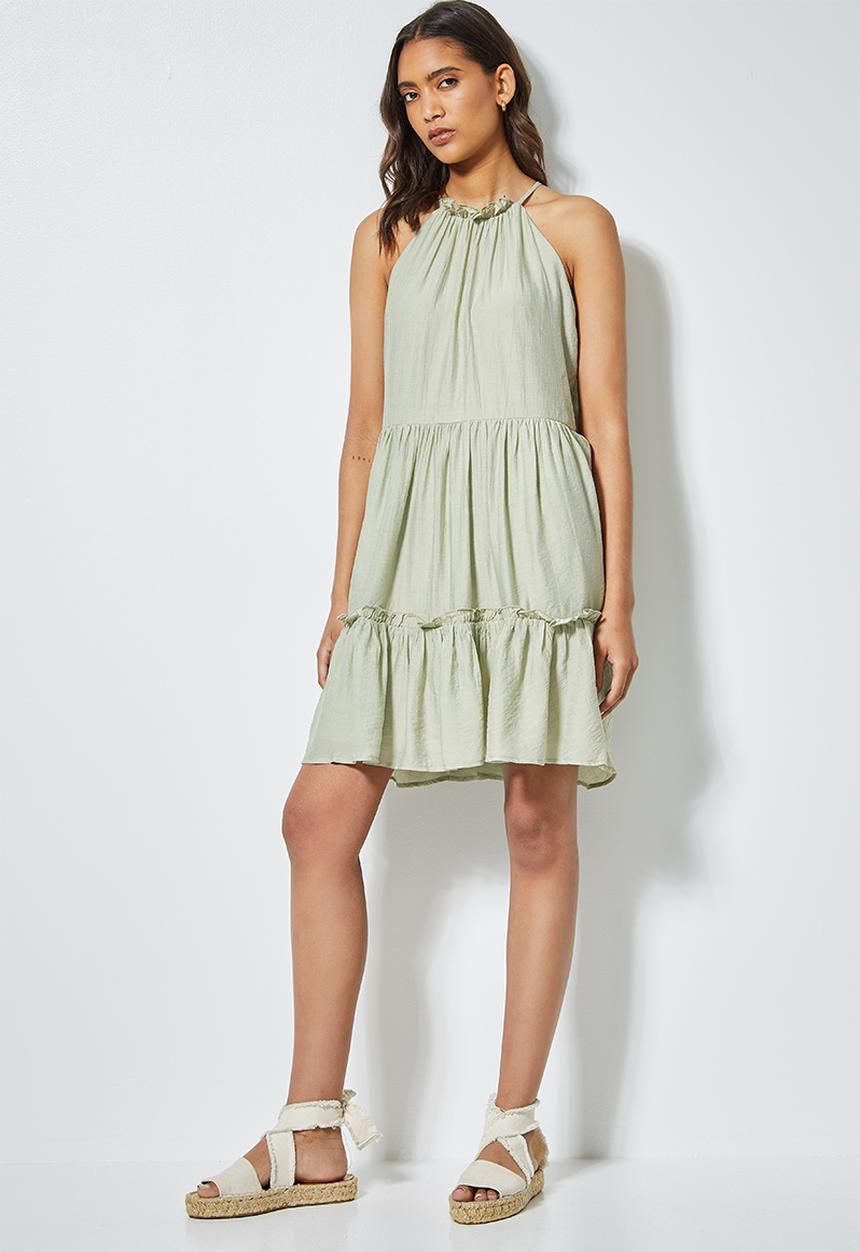 Superbalist - Texture fabric Halter neck tiered dress - sage