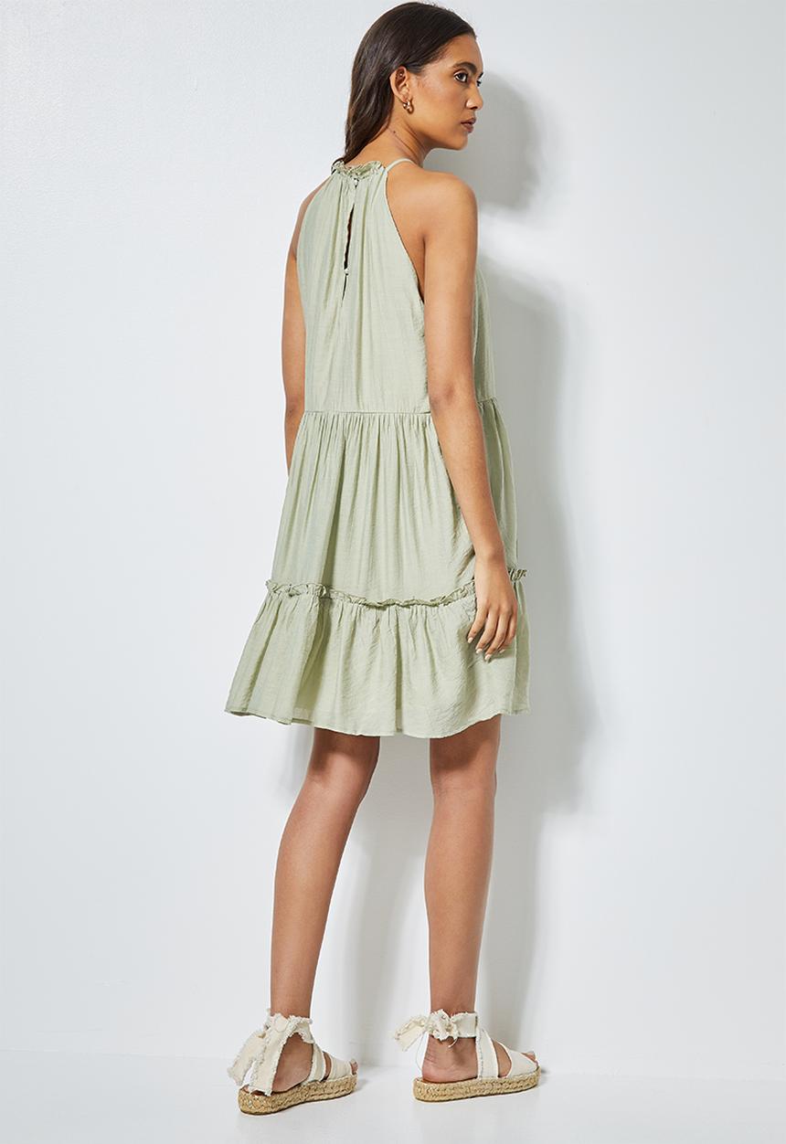 Superbalist - Texture fabric Halter neck tiered dress - sage