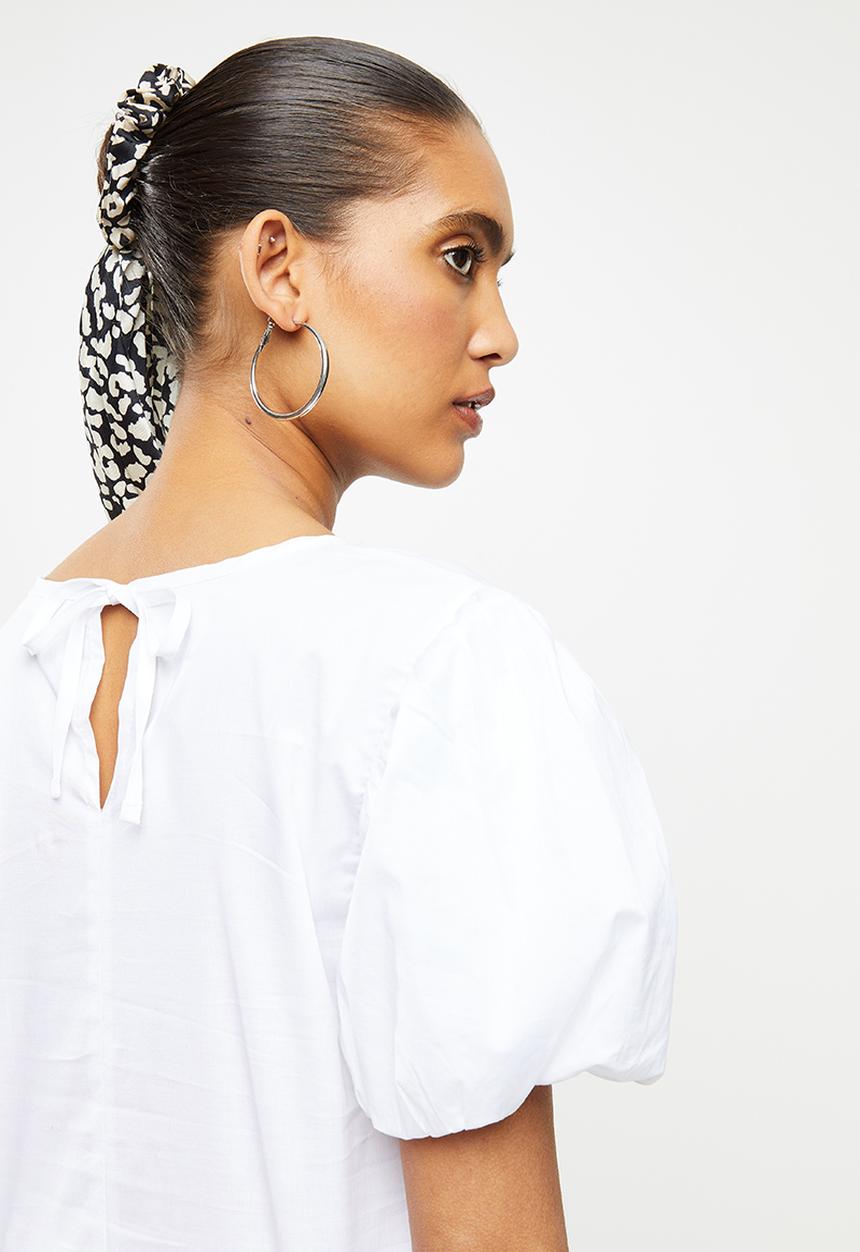 Blake - Combo poplin puff sleeve top - white