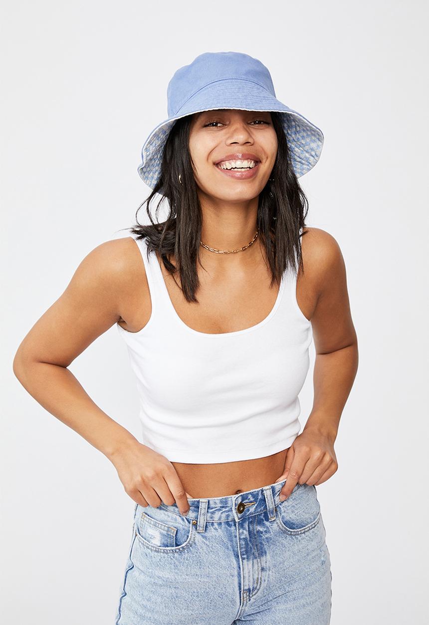 Rubi - Elly reversible wide brim bucket hat - blue gingham