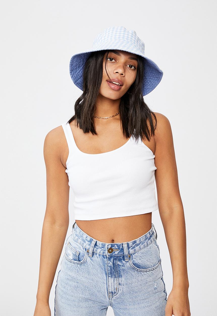 Rubi - Elly reversible wide brim bucket hat - blue gingham