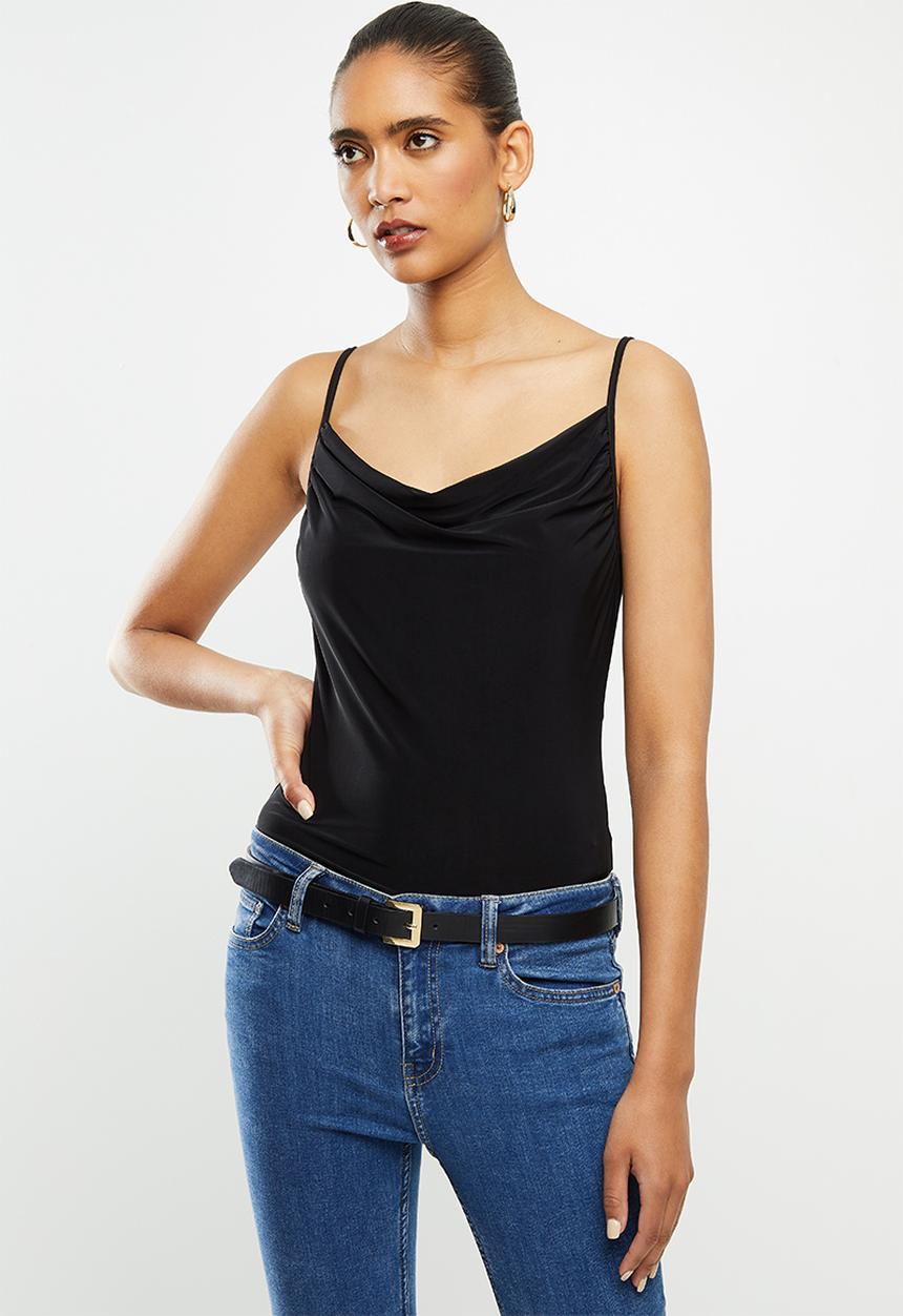 VELVET - Soft cowl strappy bodysuit - black