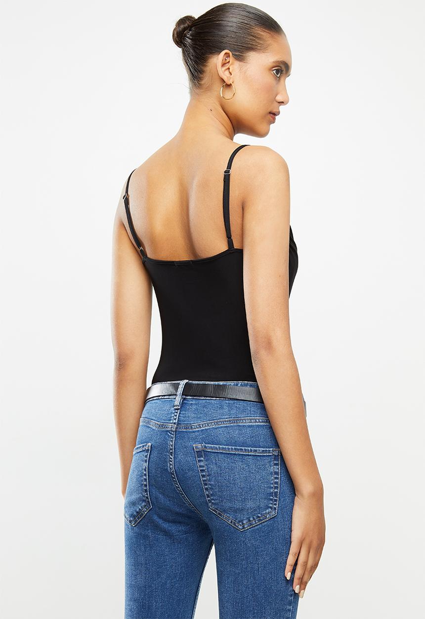 VELVET - Soft cowl strappy bodysuit - black