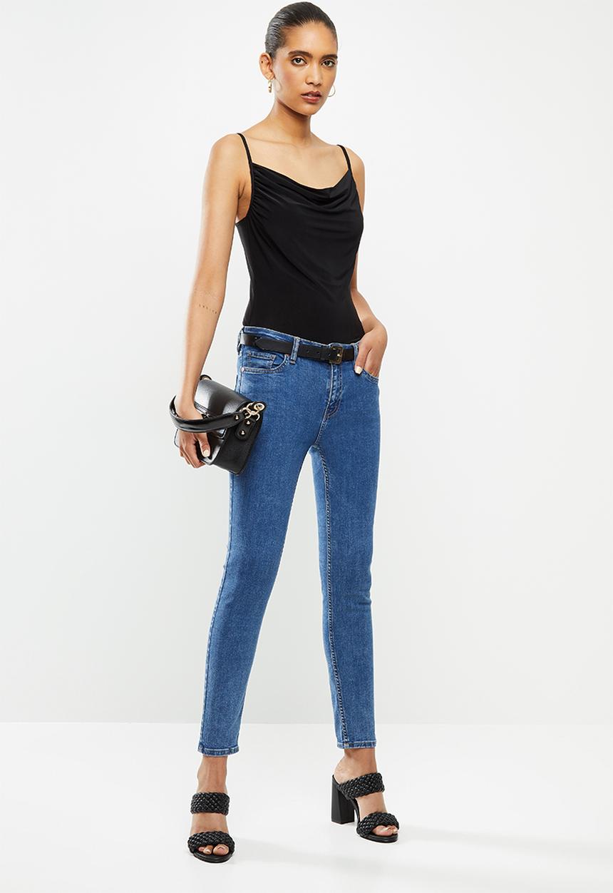 VELVET - Soft cowl strappy bodysuit - black