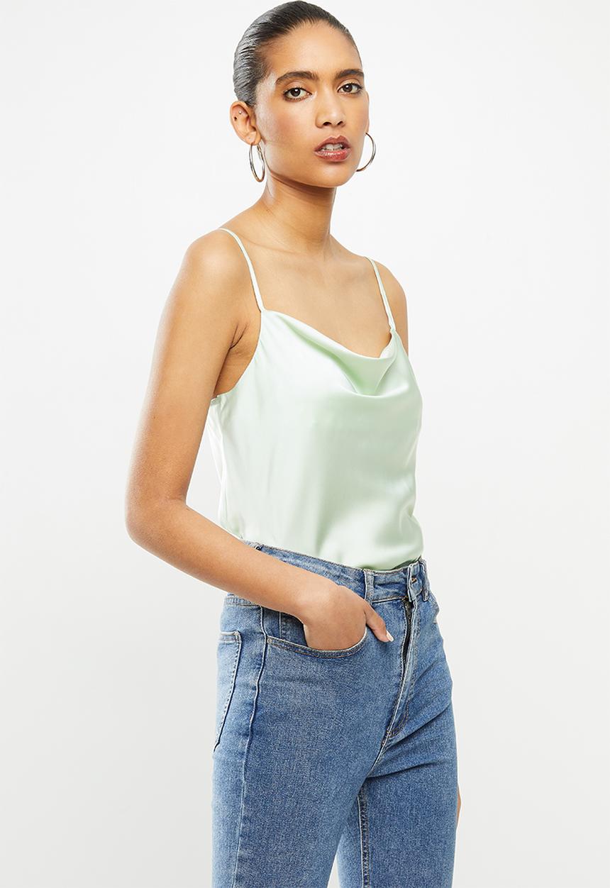 VELVET - Satin cowl neck cami - mint