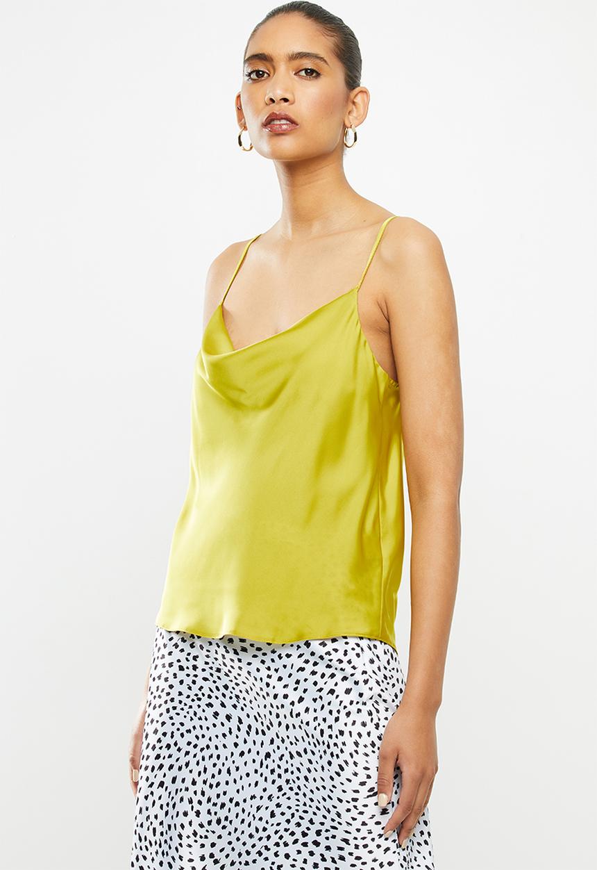 VELVET - Satin cowl neck cami - chartreuse