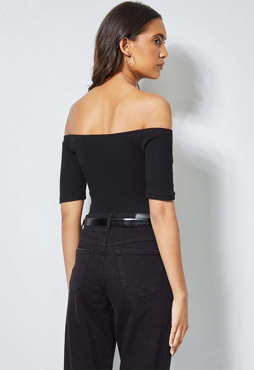 Superbalist - Fitted rib bardot top - black