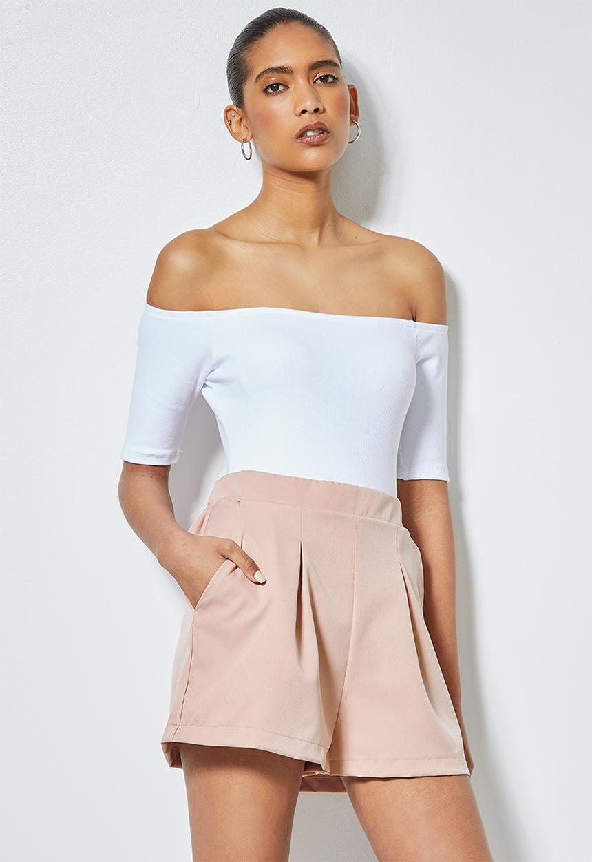 Superbalist - Fitted rib bardot top - white
