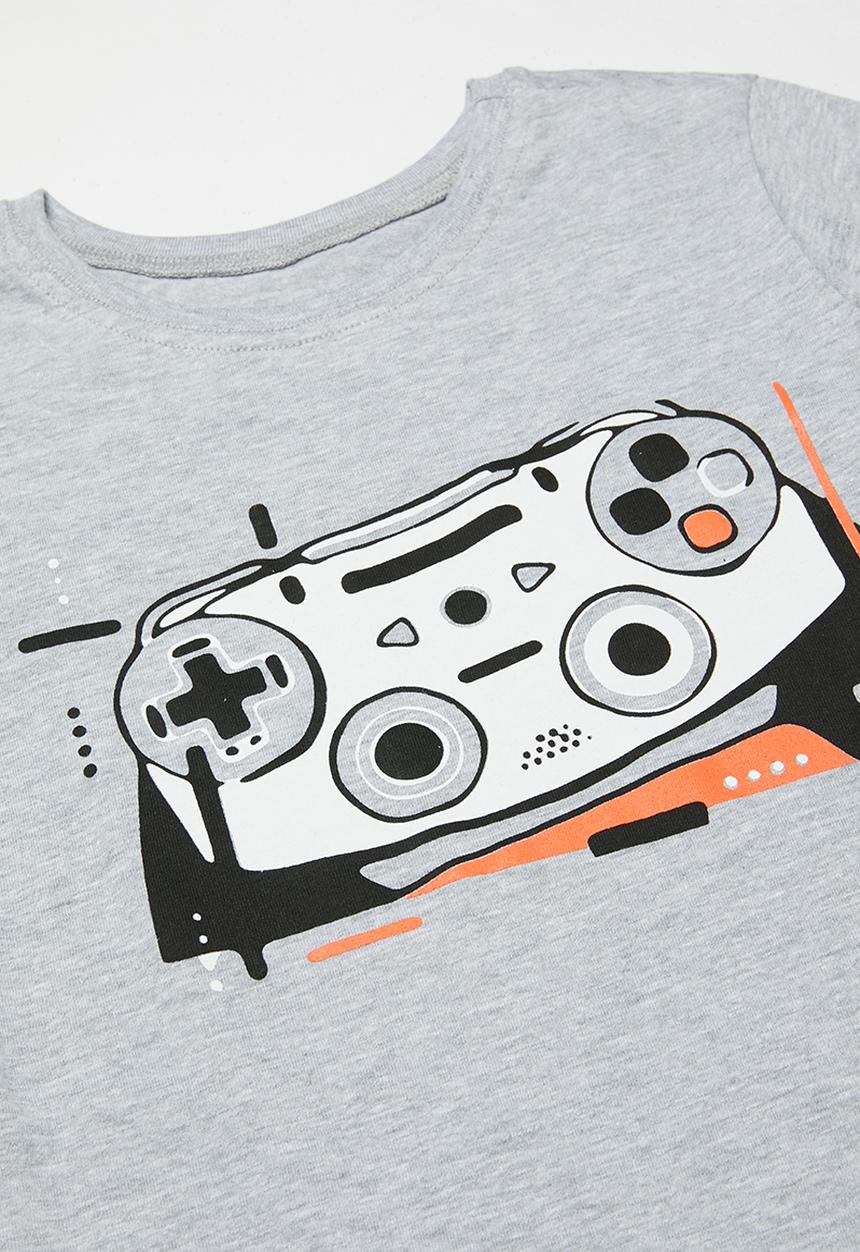 Pop Candy - Printed tee & fleece shorts set - grey & black 