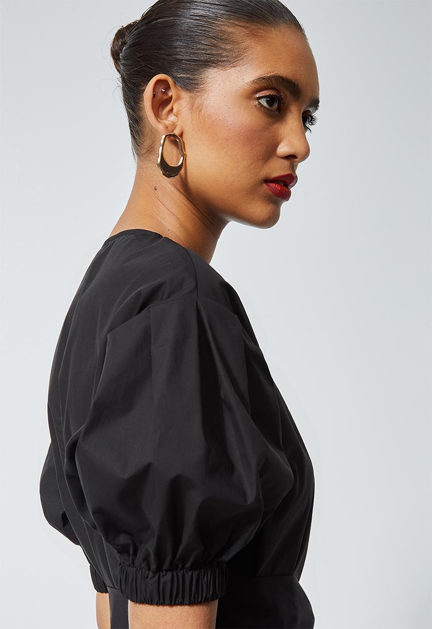 Superbalist - Poplin wrap dress with self tie belt - black