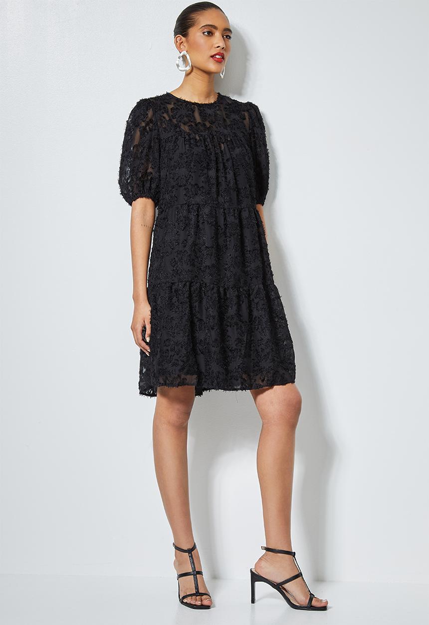 Superbalist - Babydoll tiered dress with special fabric - black
