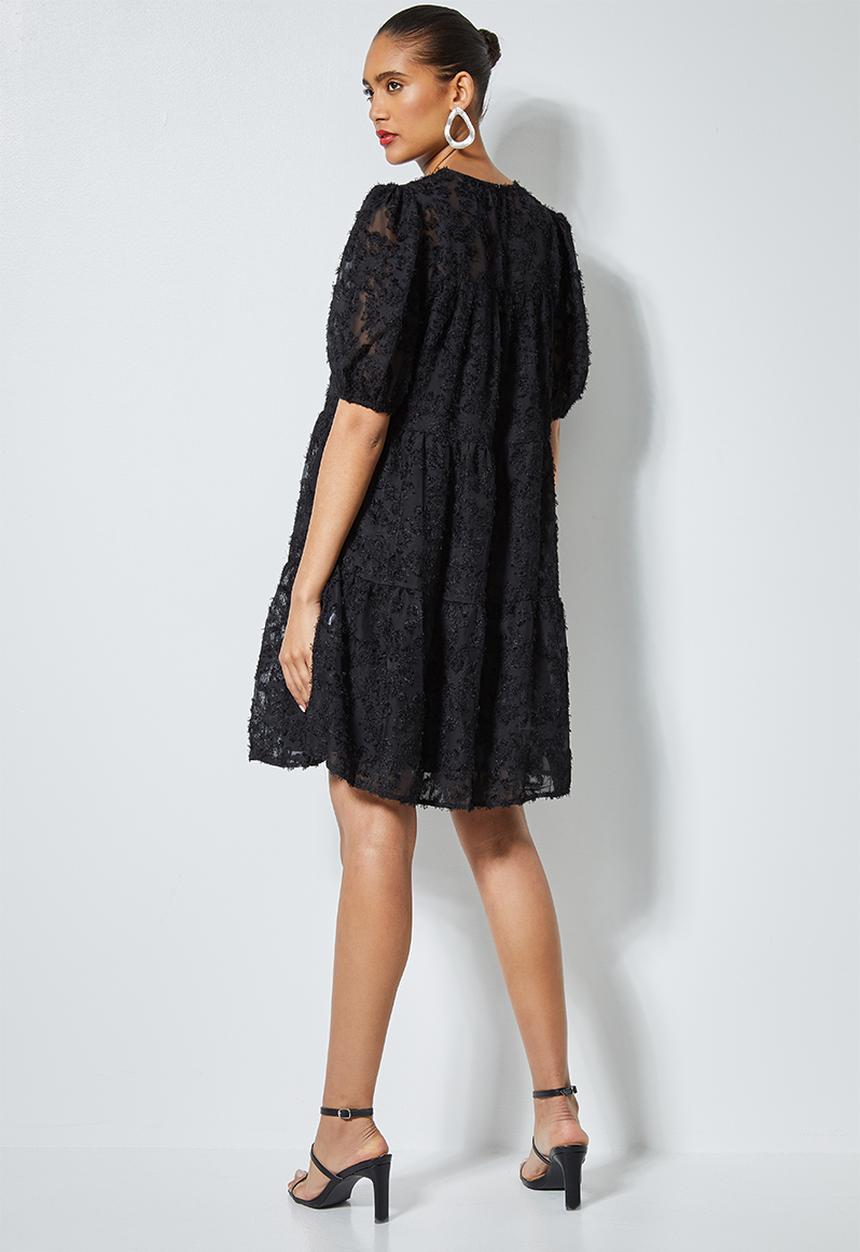 Superbalist - Babydoll tiered dress with special fabric - black