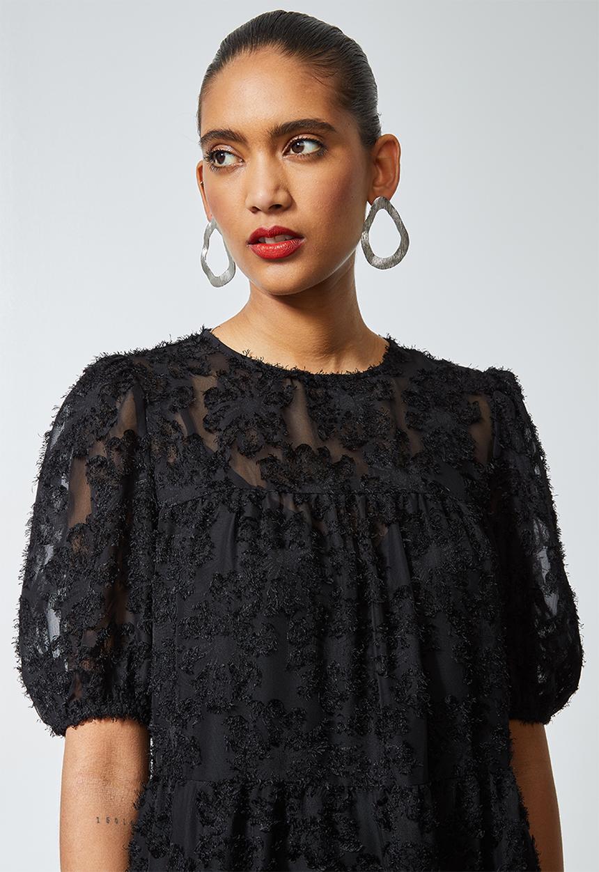 Superbalist - Babydoll tiered dress with special fabric - black