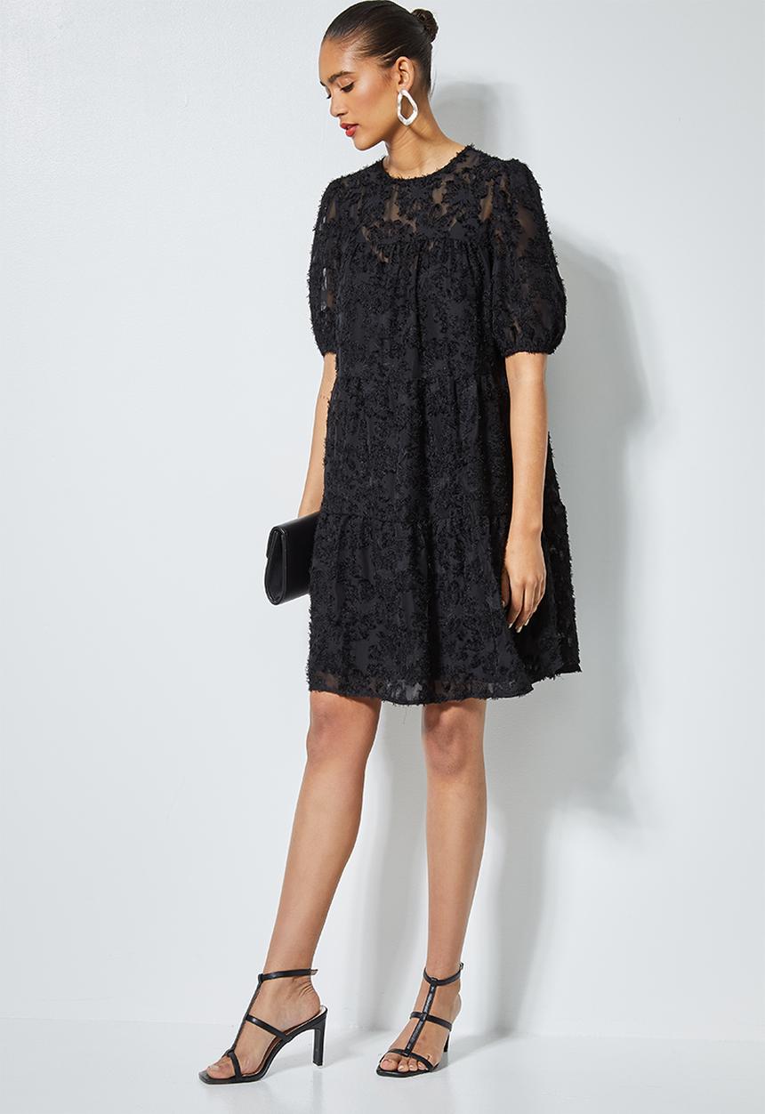 Superbalist - Babydoll tiered dress with special fabric - black