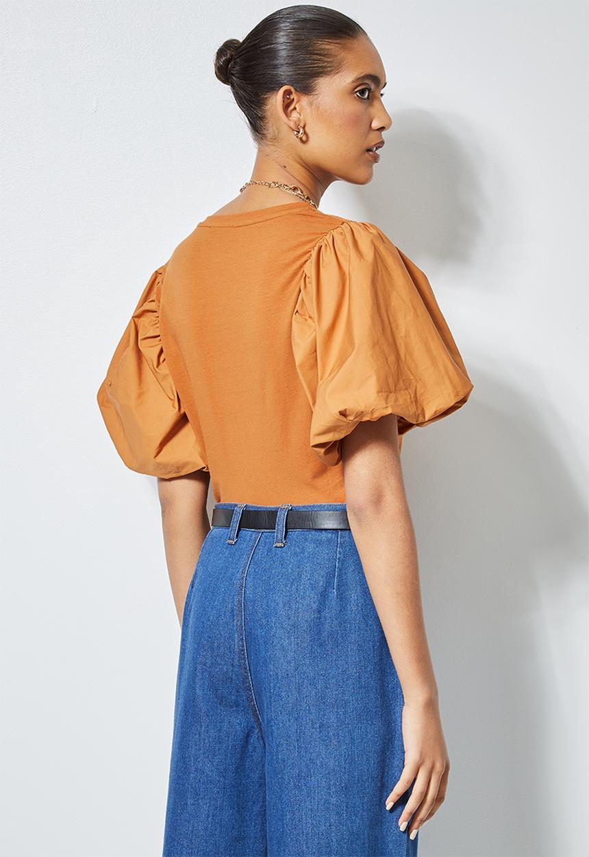 Superbalist - Puff  sleeve combo fabric top - rust
