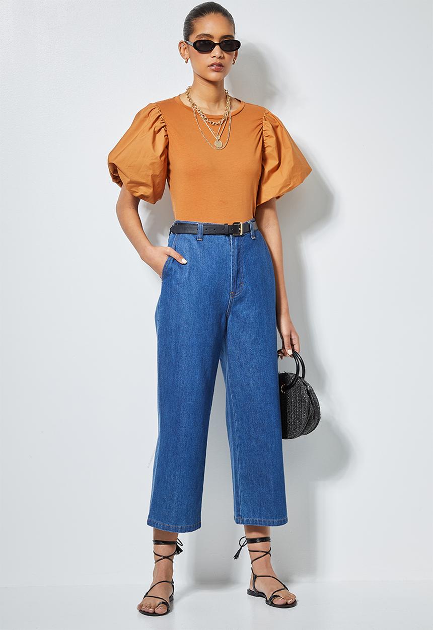Superbalist - Puff  sleeve combo fabric top - rust