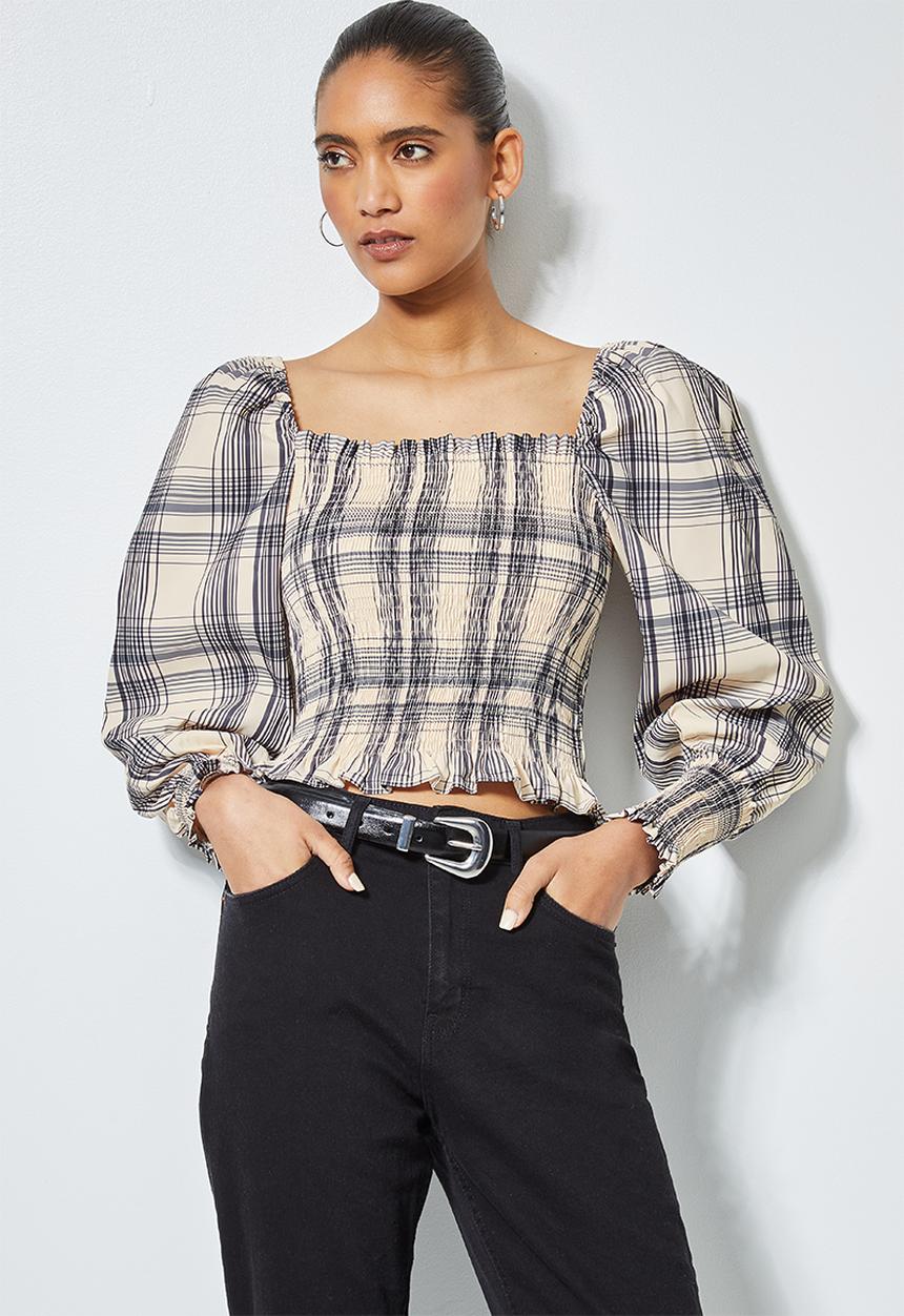 Superbalist - Puff sleeve shirred blouse - neutral & black