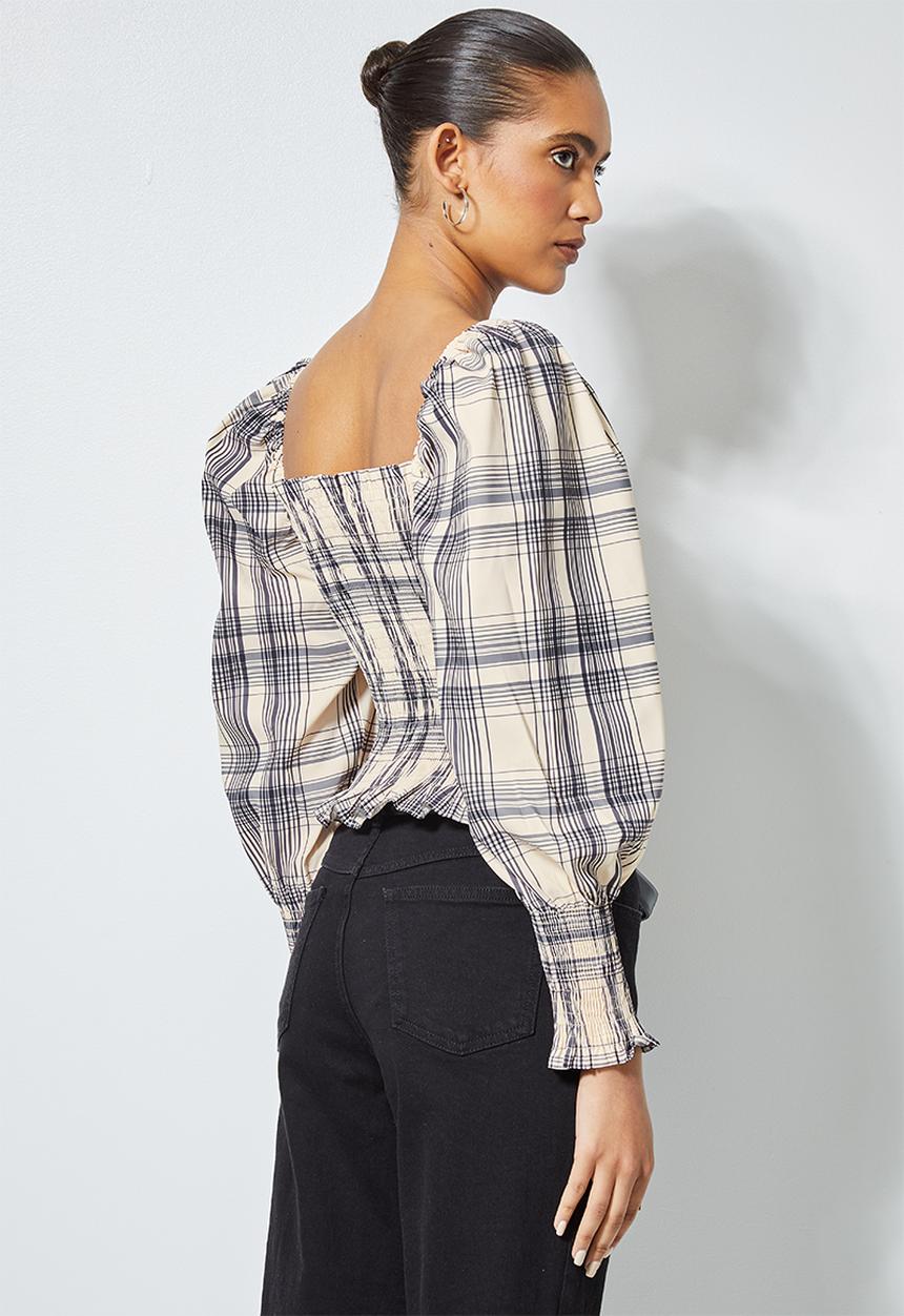 Superbalist - Puff sleeve shirred blouse - neutral & black