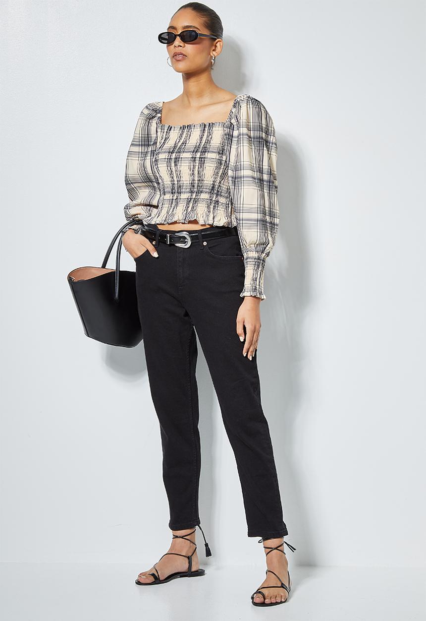 Superbalist - Puff sleeve shirred blouse - neutral & black
