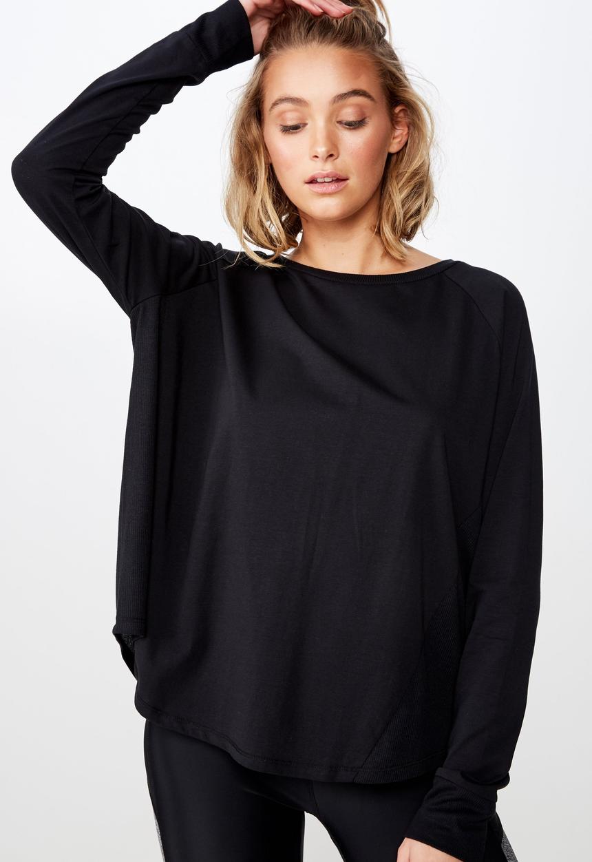 Cotton On - Active rib long sleeve top - black
