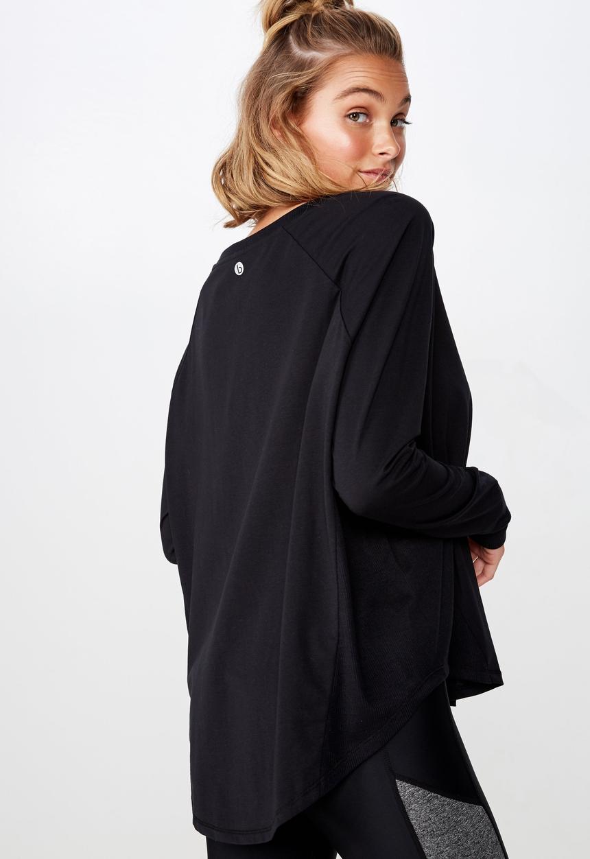 Cotton On - Active rib long sleeve top - black