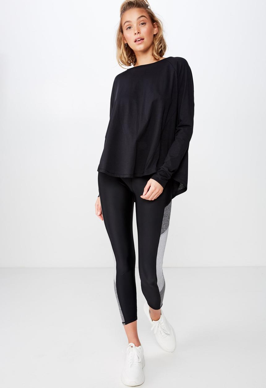 Cotton On - Active rib long sleeve top - black