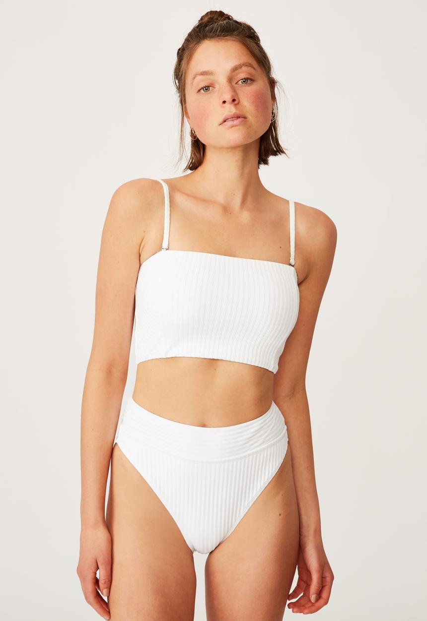 Cotton On - Longline bandeau bikini top - white