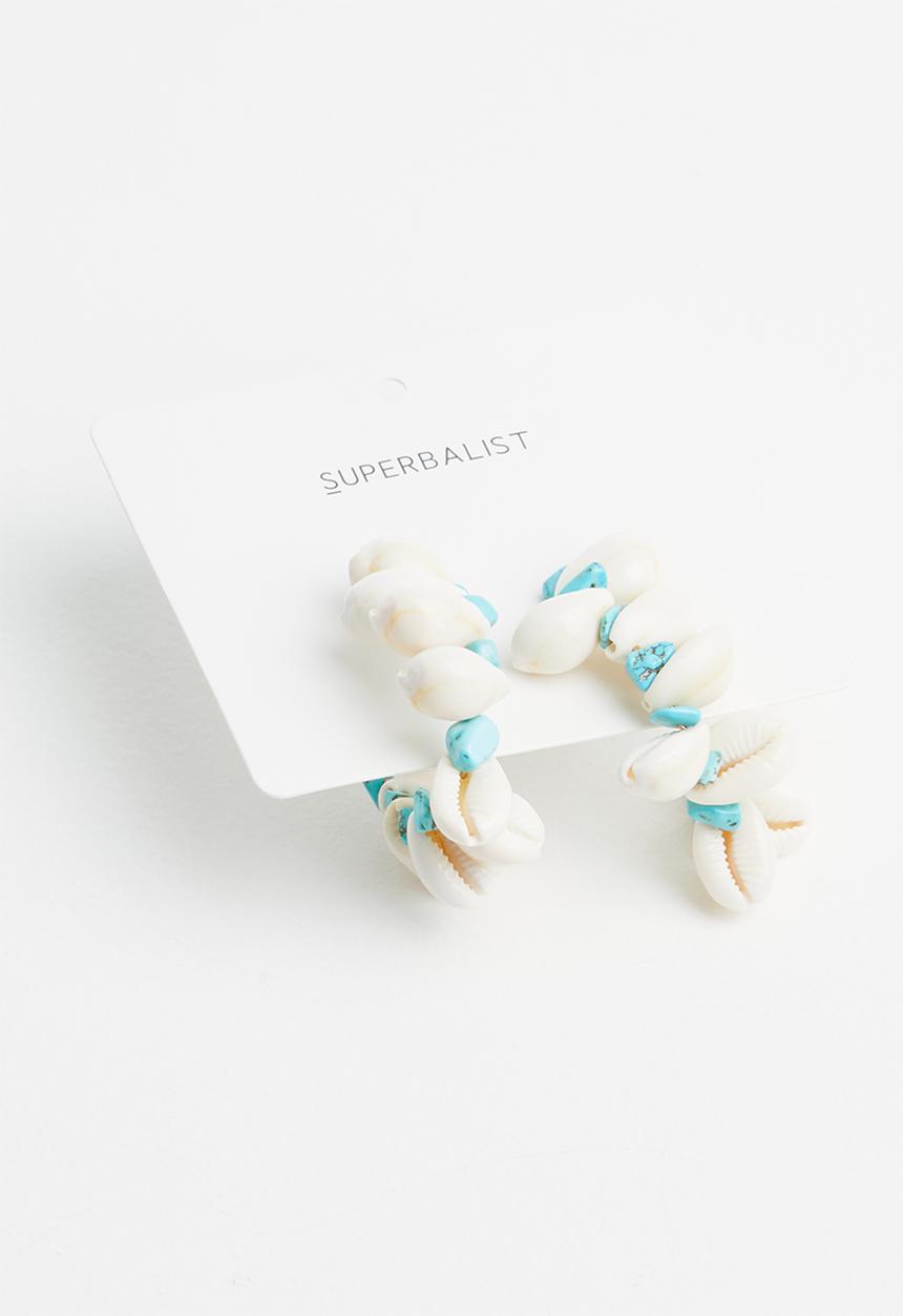 Superbalist - Cowrie shell hoops - cream & turquoise