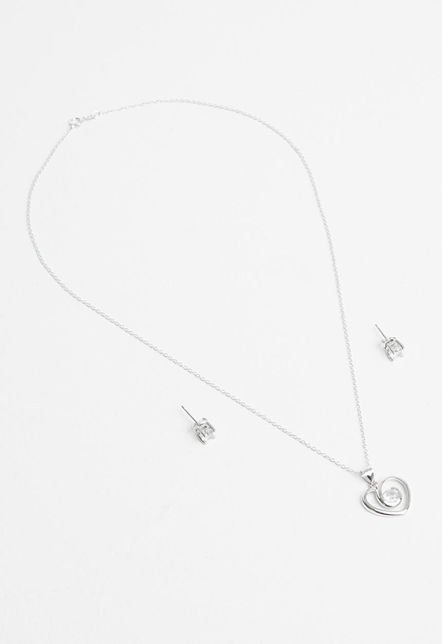 Superbalist - Sterling silver heart necklace and stud set - silver 