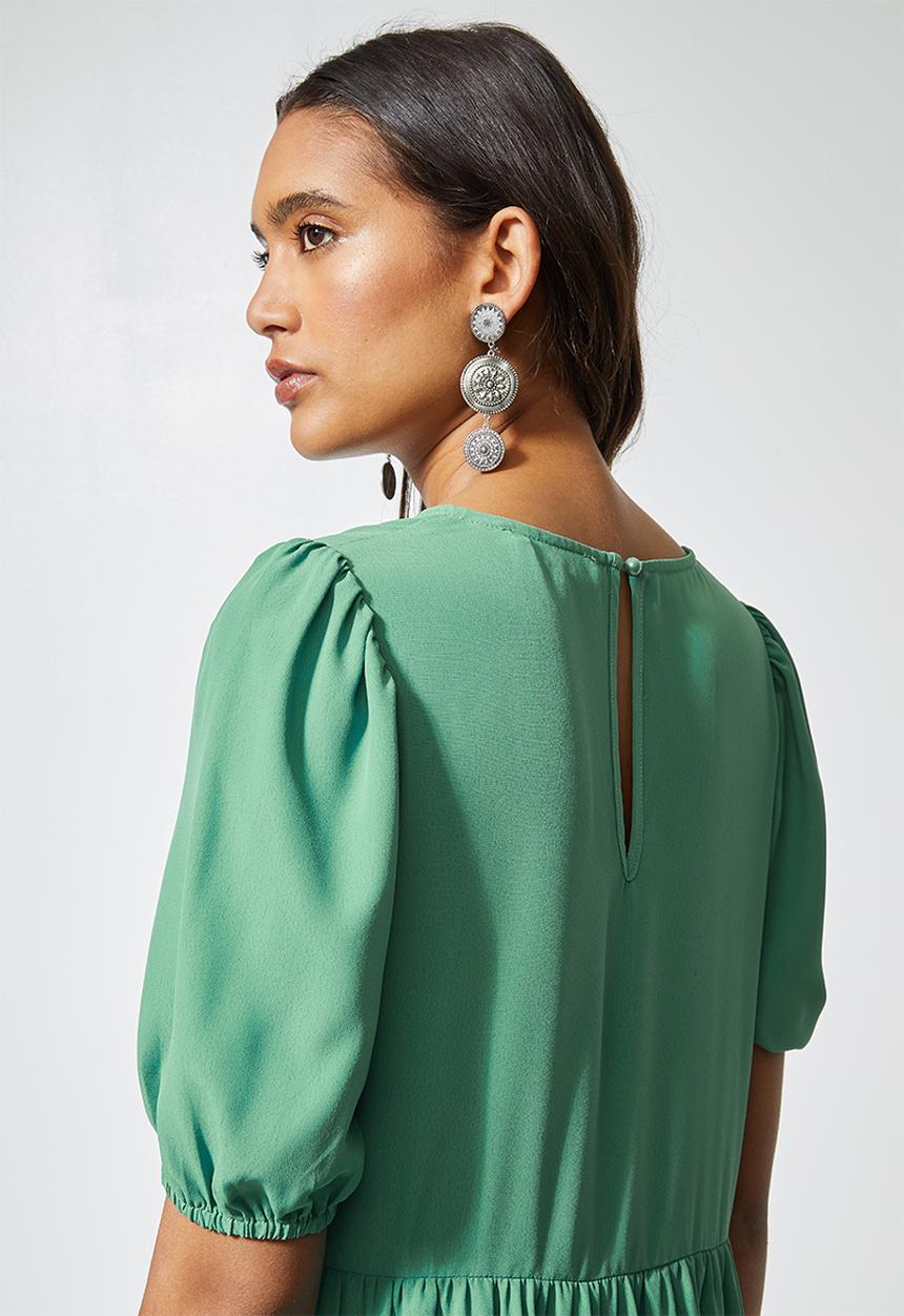 Superbalist - Puff sleeve tiered dress - green