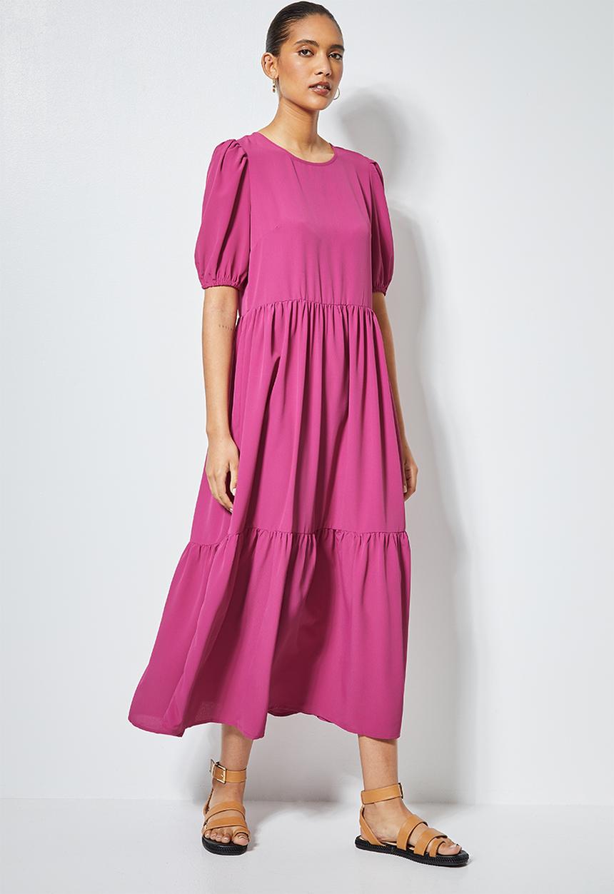 Superbalist - Puff sleeve tiered dress - pink
