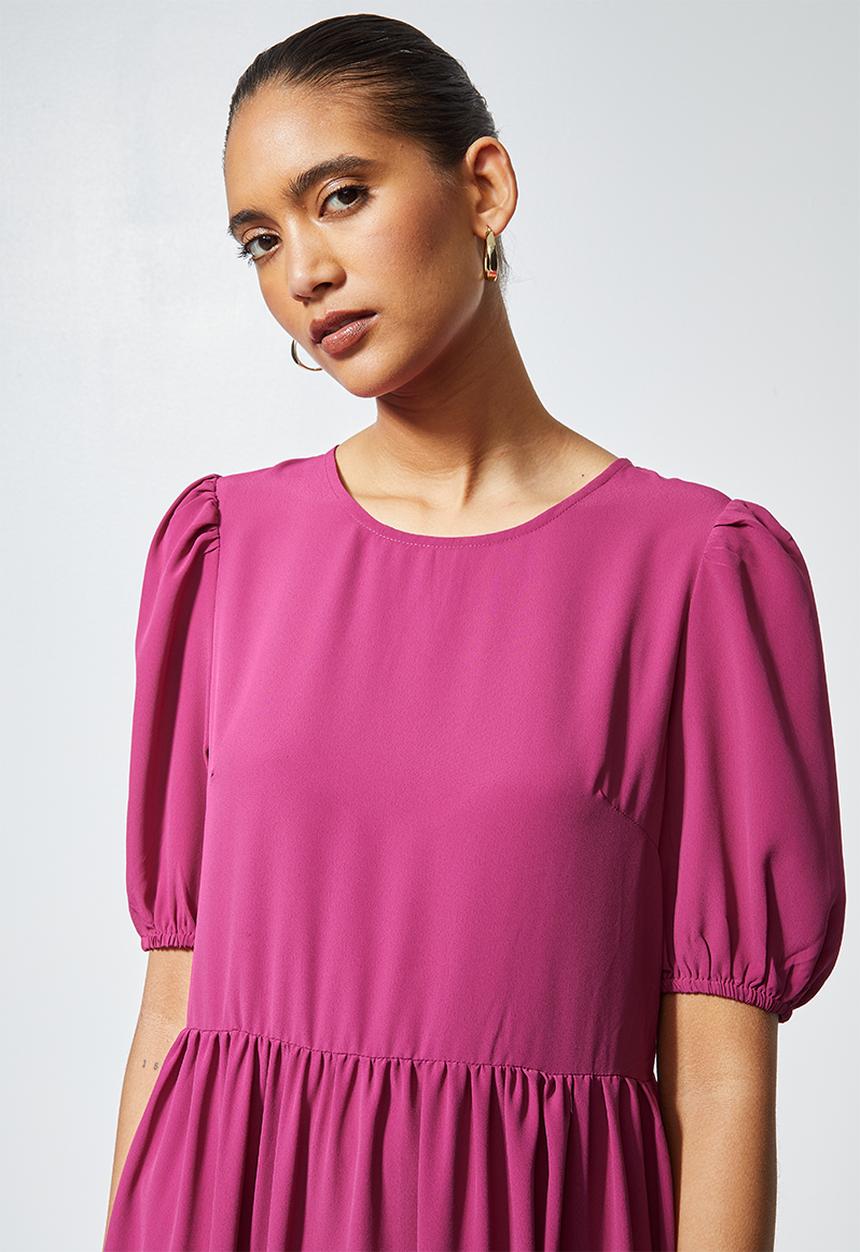 Superbalist - Puff sleeve tiered dress - pink