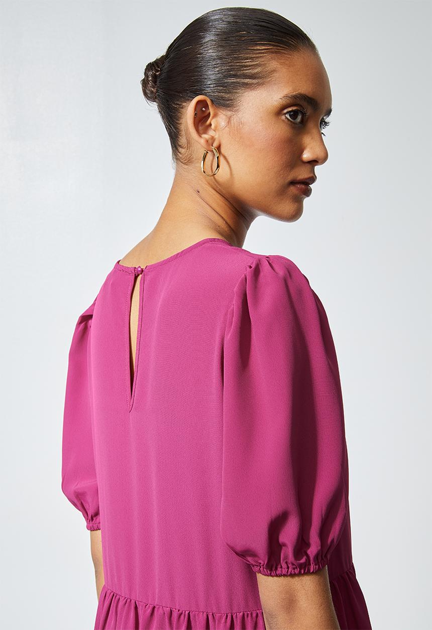 Superbalist - Puff sleeve tiered dress - pink