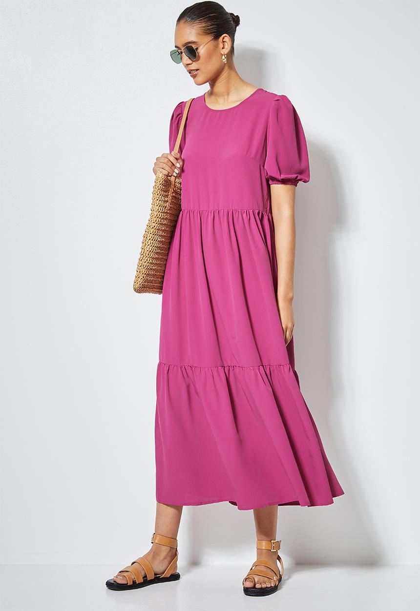 Superbalist - Puff sleeve tiered dress - pink