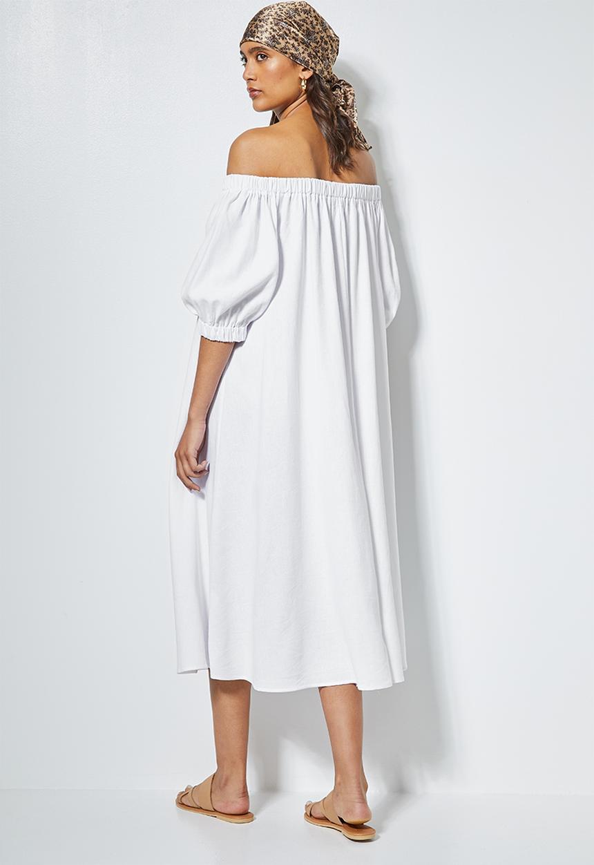 Superbalist - Linen blend off the shoulder dress - white