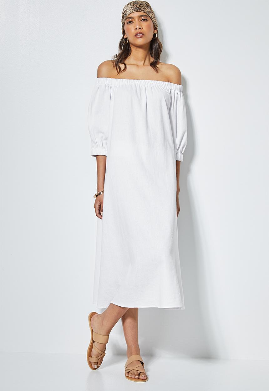 Superbalist - Linen blend off the shoulder dress - white