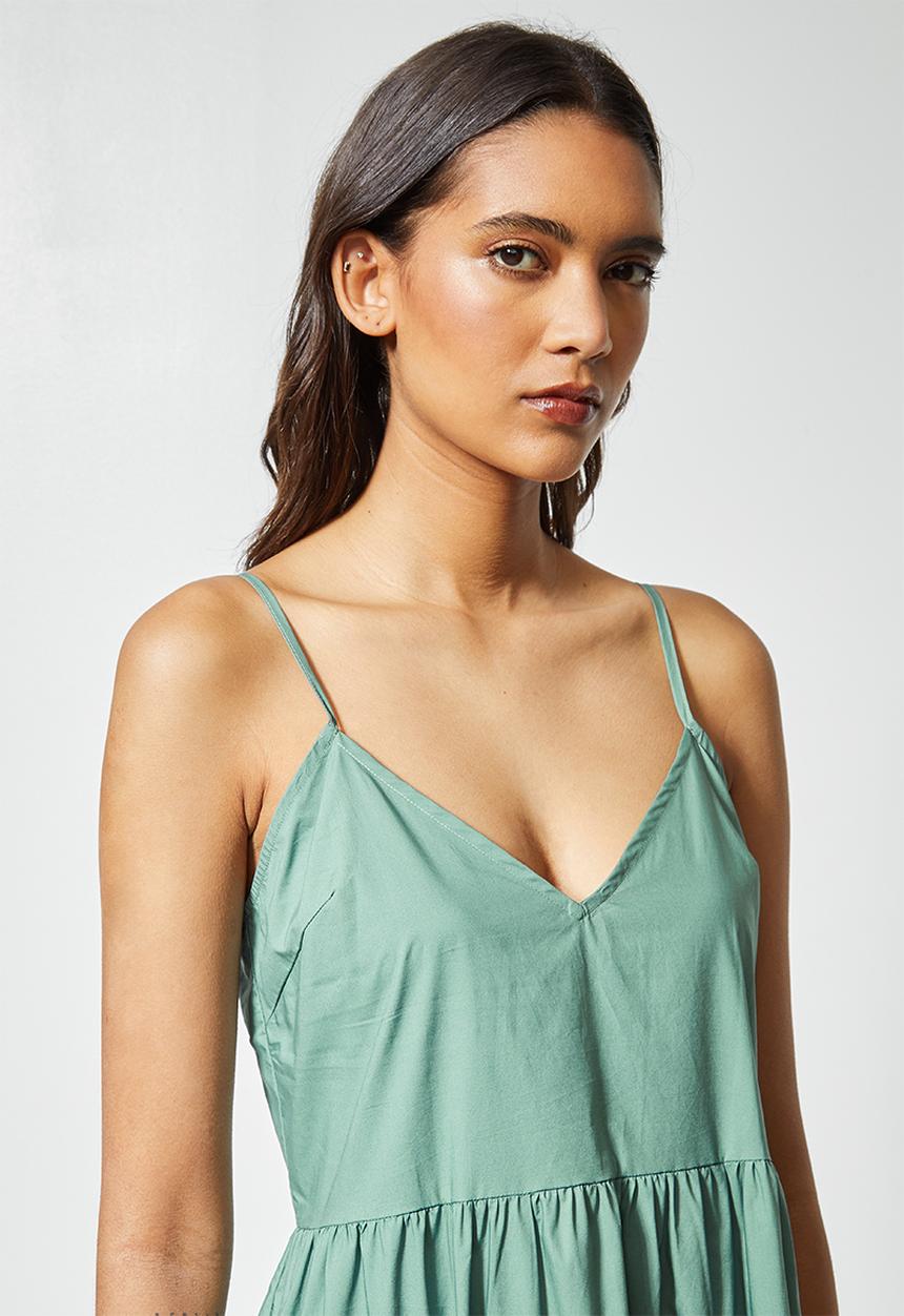 Superbalist - Tie back cotton strappy midi dress - dark sage 