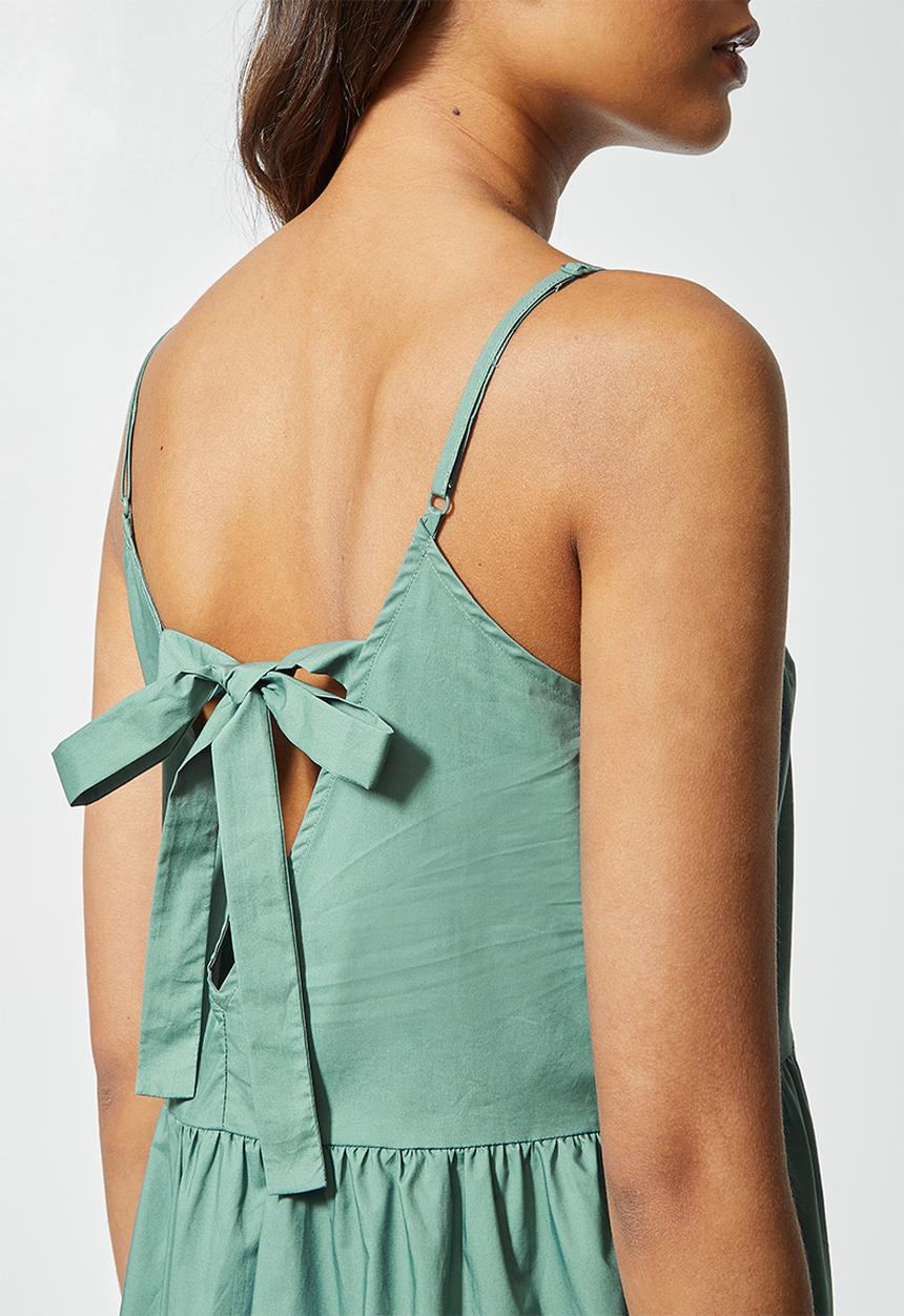 Superbalist - Tie back cotton strappy midi dress - dark sage 
