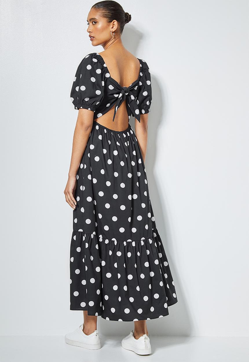 Superbalist - Square neck tie back maxi - black & white 