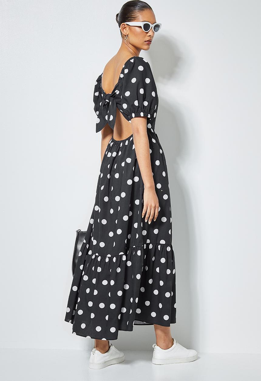 Superbalist - Square neck tie back maxi - black & white 